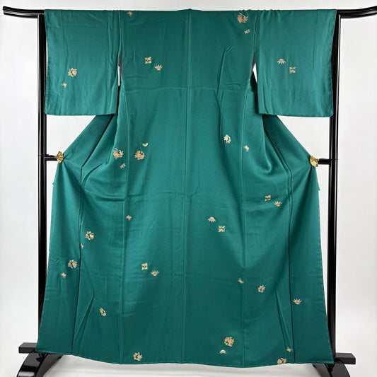 小紋 身長162cm 袖長63.5cm S 雙層 花丸紋 蝴蝶 金銀彩 綠 純蠶絲 秀品級