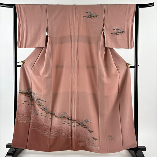 訪問服 身長160.5cm 袖長64cm M 雙層 笠松樹 笹 金絲 金銀彩 粉紅 純蠶絲 優品級