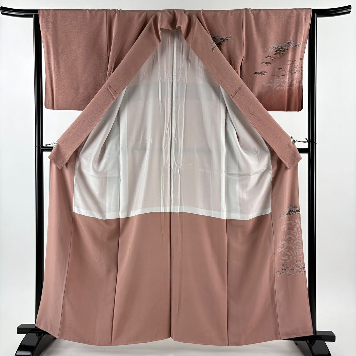 訪問服 身長160.5cm 袖長64cm M 雙層 笠松樹 笹 金絲 金銀彩 粉紅 純蠶絲 優品級