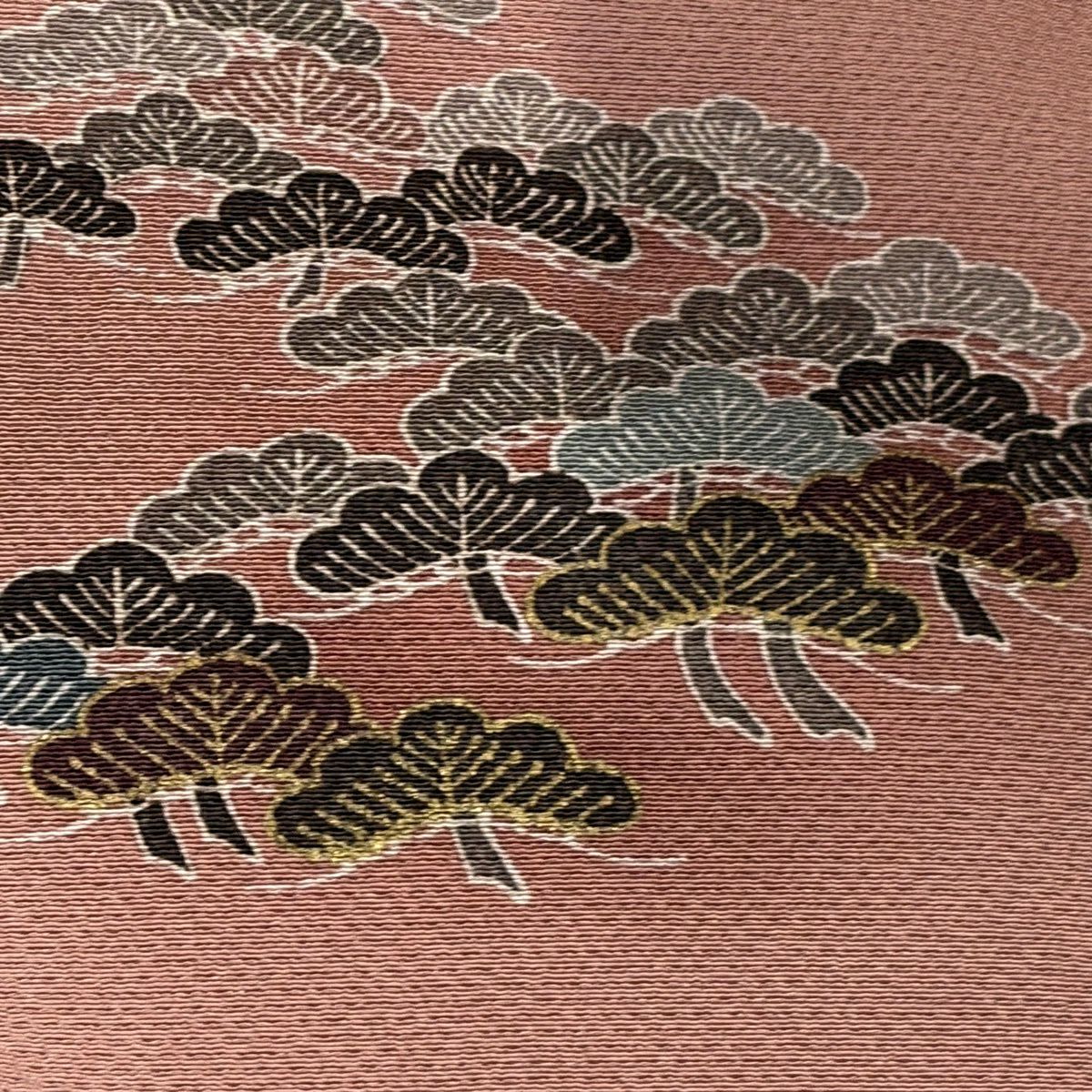 訪問服 身長160.5cm 袖長64cm M 雙層 笠松樹 笹 金絲 金銀彩 粉紅 純蠶絲 優品級