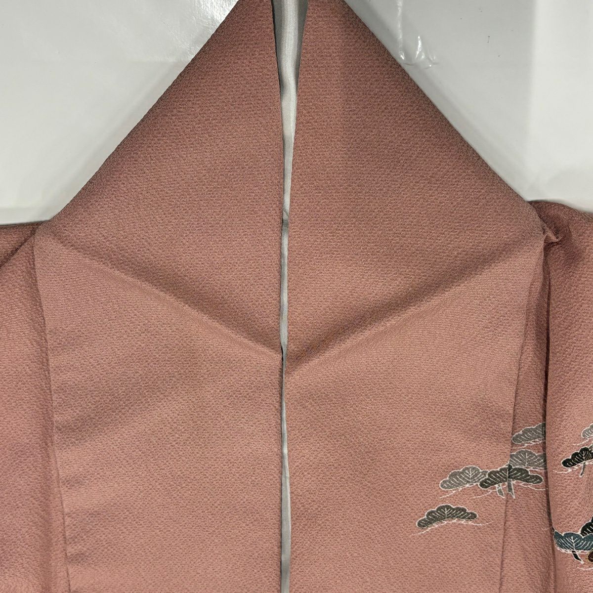 訪問服 身長160.5cm 袖長64cm M 雙層 笠松樹 笹 金絲 金銀彩 粉紅 純蠶絲 優品級