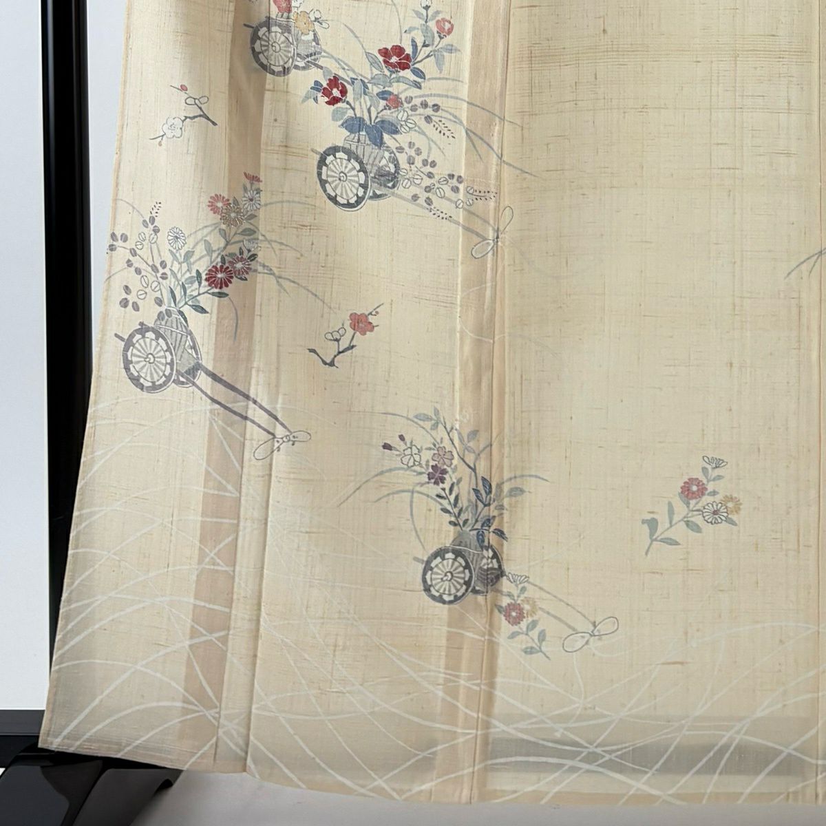 訪問服 身長163.5cm 袖長64.5cm M 單層 紬織織 花車 枝梅花 金銀彩 米色 純蠶絲 優品級