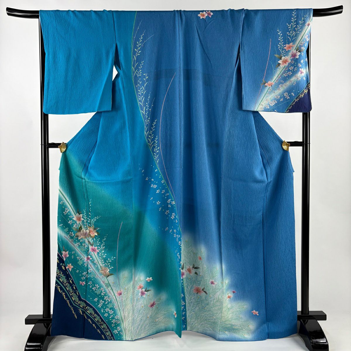 訪問服 身長157.5cm 袖長69cm L 雙層 大和 草花紋紋 孔雀羽 金銀彩 金 純蠶絲 名品級