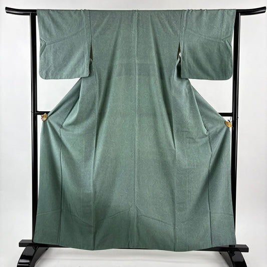 付下 身長160.5cm 袖長64cm M 雙層 墨流 灰綠 純蠶絲 名品級