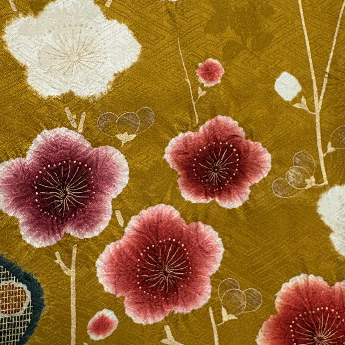 【美品】訪問服 身長167cm 袖長63cm S 雙層 霞 梅花 絞染 金彩裝飾 山吹茶 純蠶絲 名品級