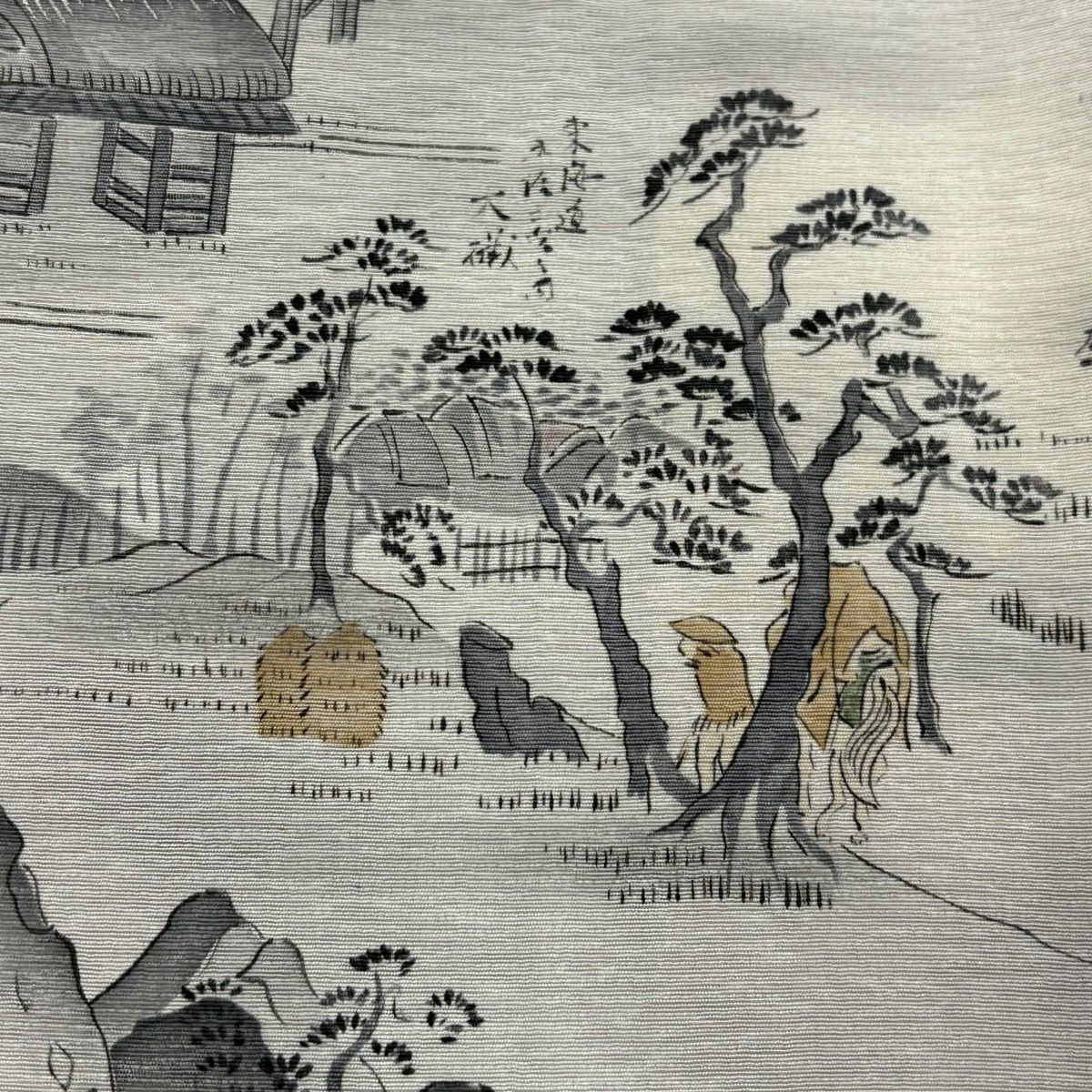 訪問服 身長164cm 袖長68cm L 雙層 樽本伊勢蔵 有落款 風景 金銀彩 漸層 灰色 純蠶絲 名品級
