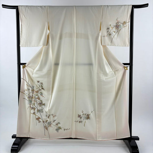 付下 身長160cm 袖長65cm M 雙層 和田光正 落款 葉與實 七寶 金銀彩 奶油色 純蠶絲 名品級