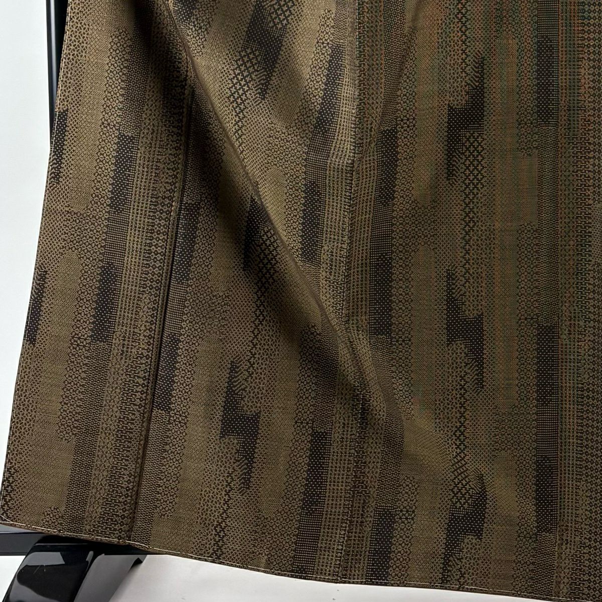 【美品】 紬織 身長164cm 袖長65.5cm M 雙層 袋帶套裝 壺垂菱 茶綠 純蠶絲 優品級