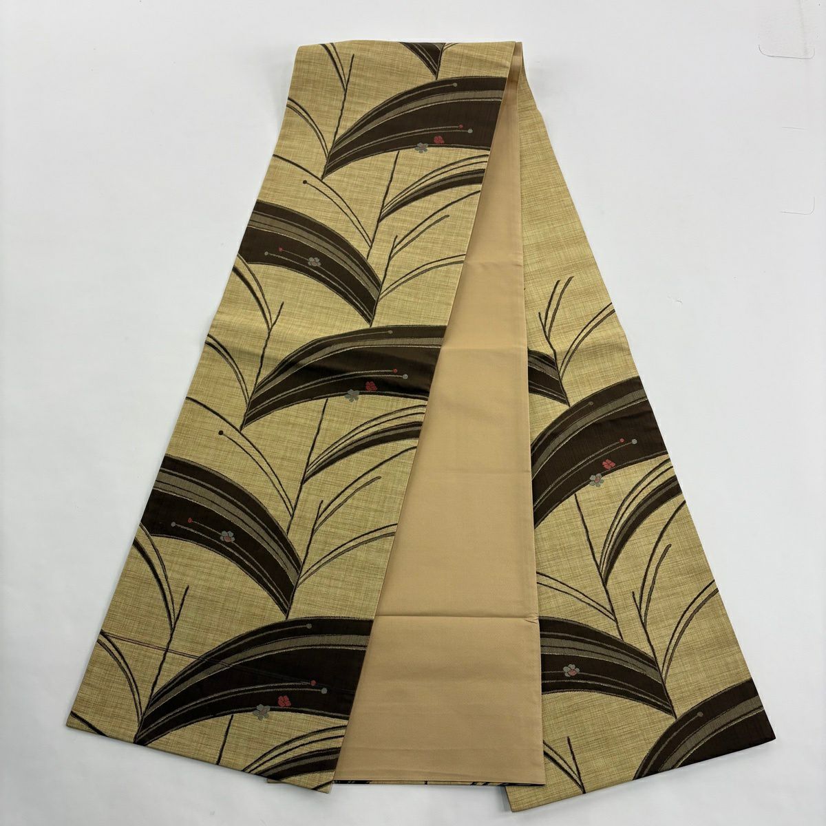 【美品】 紬織 身長164cm 袖長65.5cm M 雙層 袋帶套裝 壺垂菱 茶綠 純蠶絲 優品級