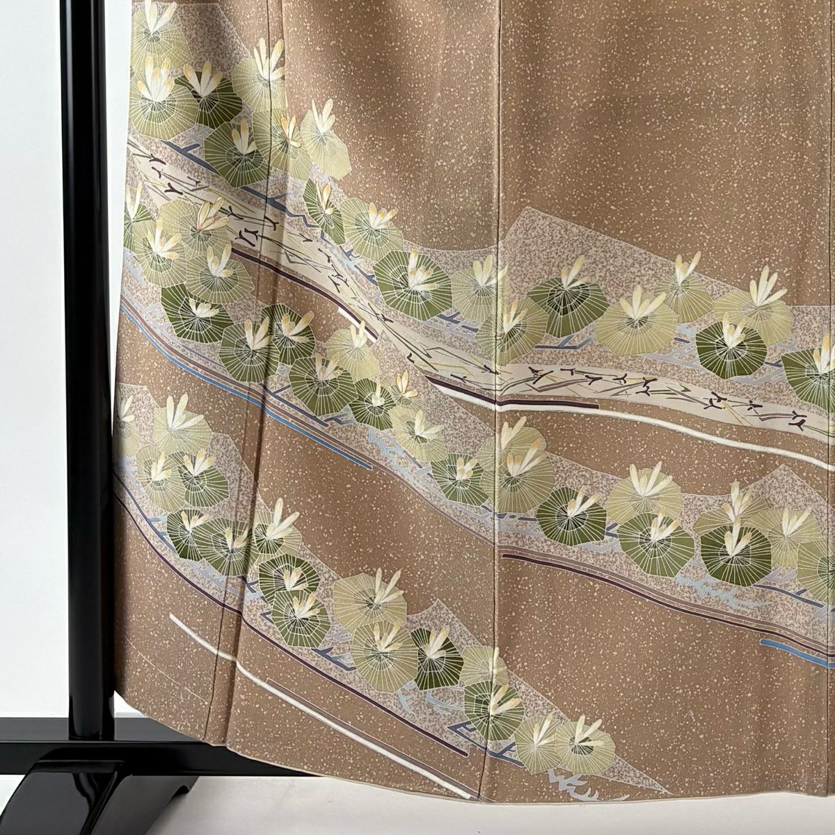 【美品】訪問服 身長158.5cm 袖長65.5cm M 雙層 袋帶套裝 落款あり 若松樹 松樹葉 金糸 淺茶 純蠶絲 秀品級 一つ紋