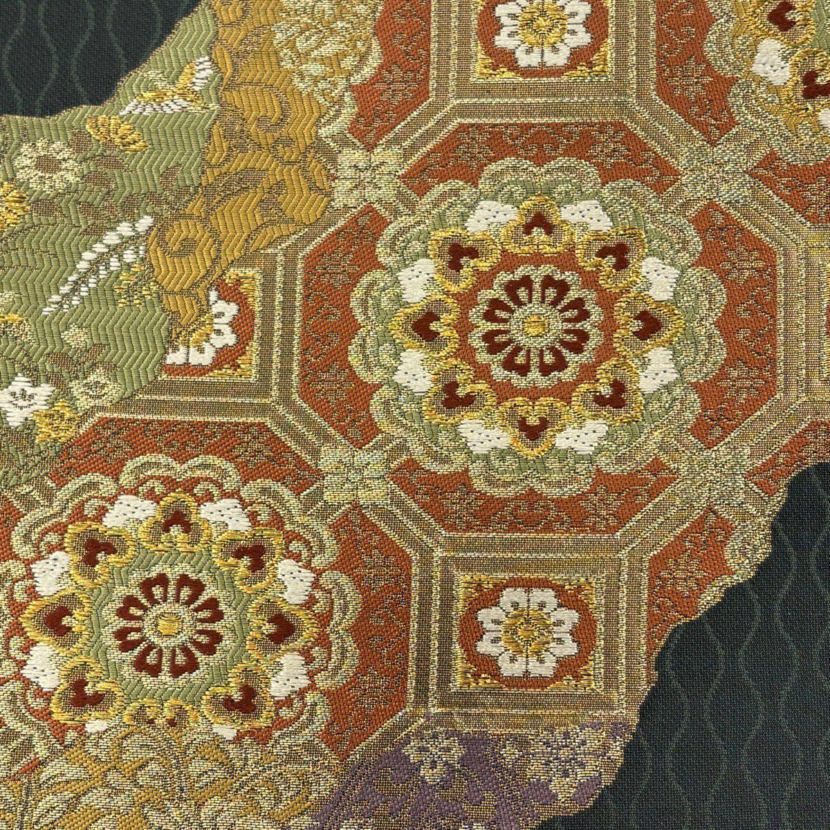 【美品】訪問服 身長158.5cm 袖長65.5cm M 雙層 袋帶套裝 落款あり 若松樹 松樹葉 金糸 淺茶 純蠶絲 秀品級 一つ紋