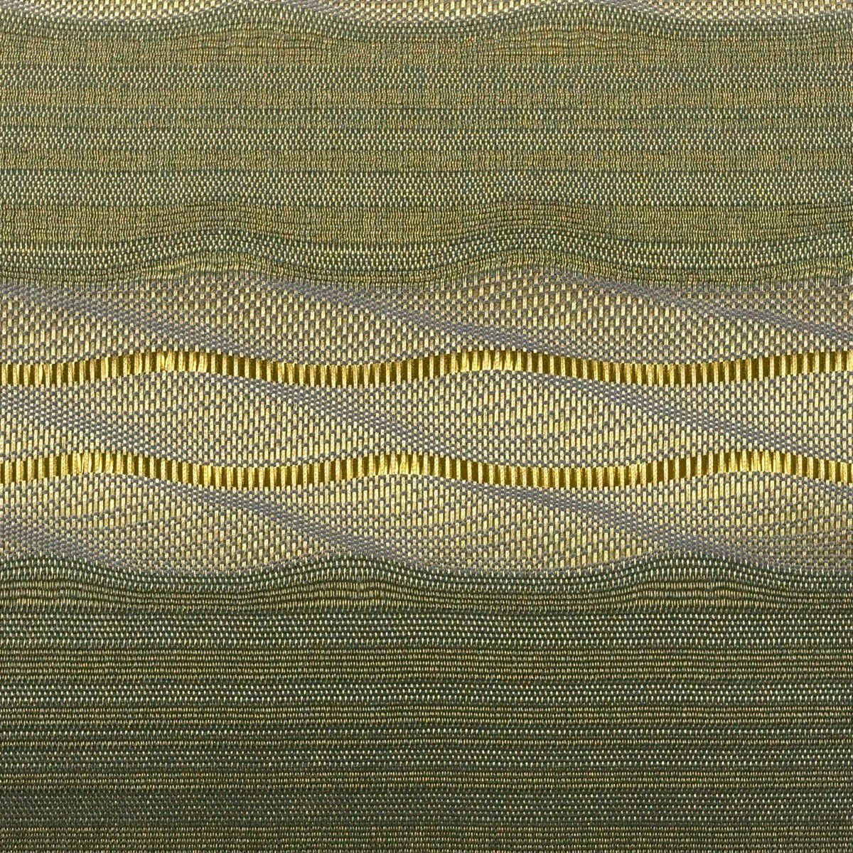【美品】 袋帶 秀品級 斜條紋 金金箔 金絲 淺綠色 大鼓圖案 純蠶絲