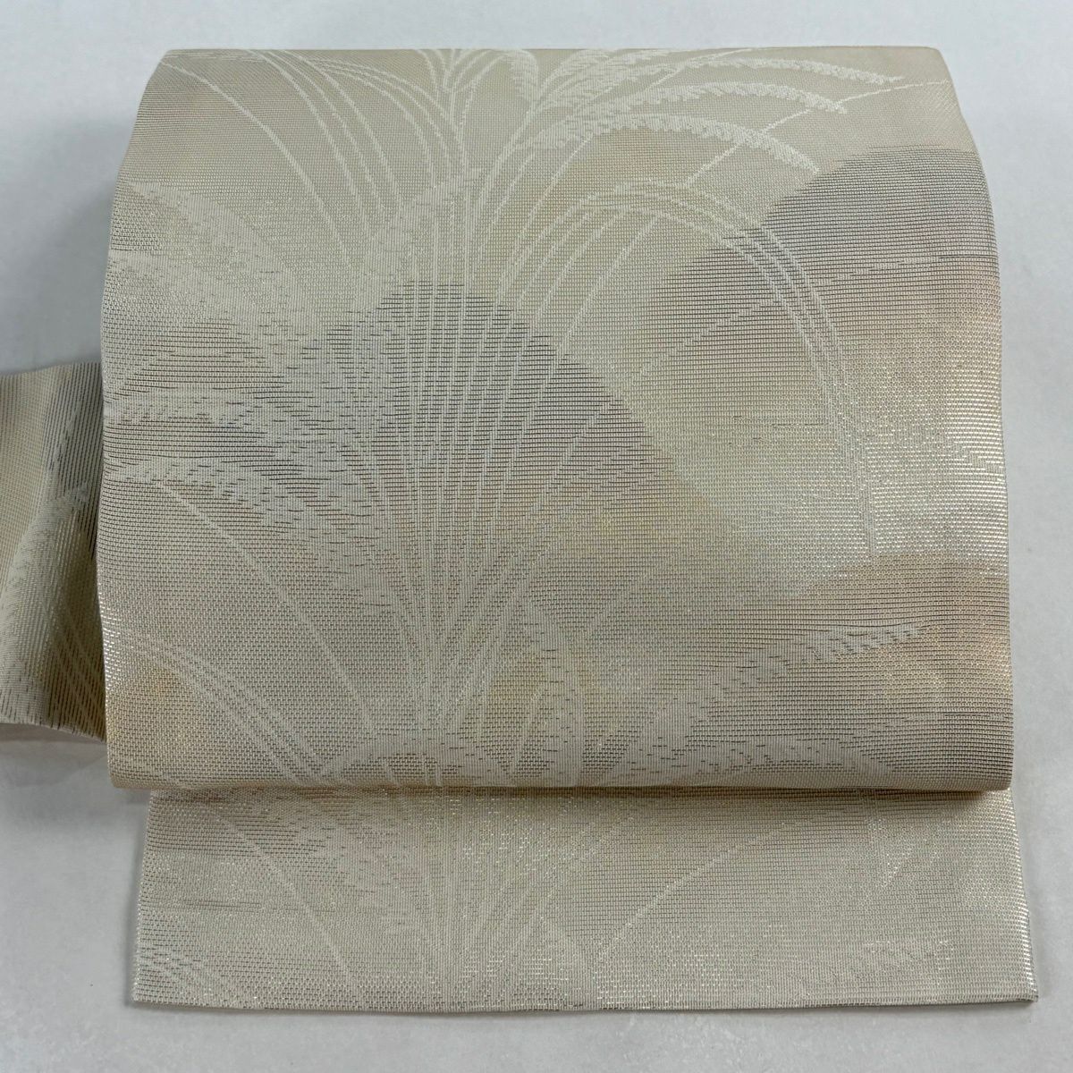 【美品】 名古屋帶 優品級 落款 夏帶 蘆葦 山脈 金金箔 金茶 純蠶絲