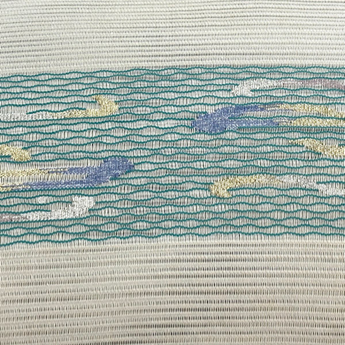 名古屋帶 優品級 夏帶 絽 幾何圖案 金銀線 米色 純蠶絲