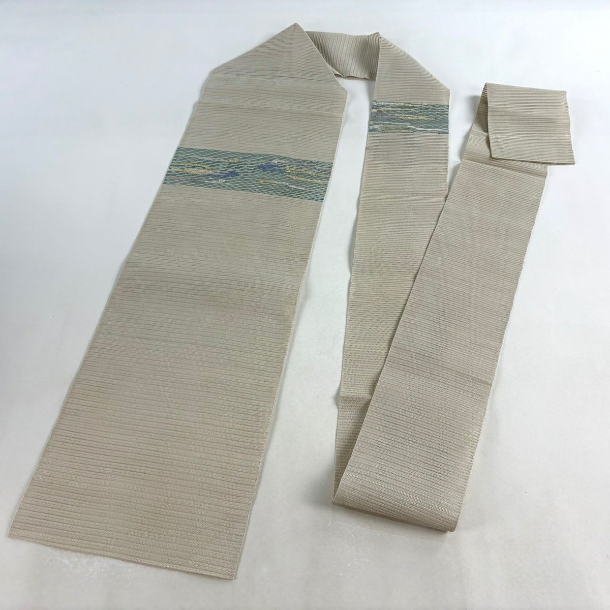 名古屋帶 優品級 夏帶 絽 幾何圖案 金銀線 米色 純蠶絲