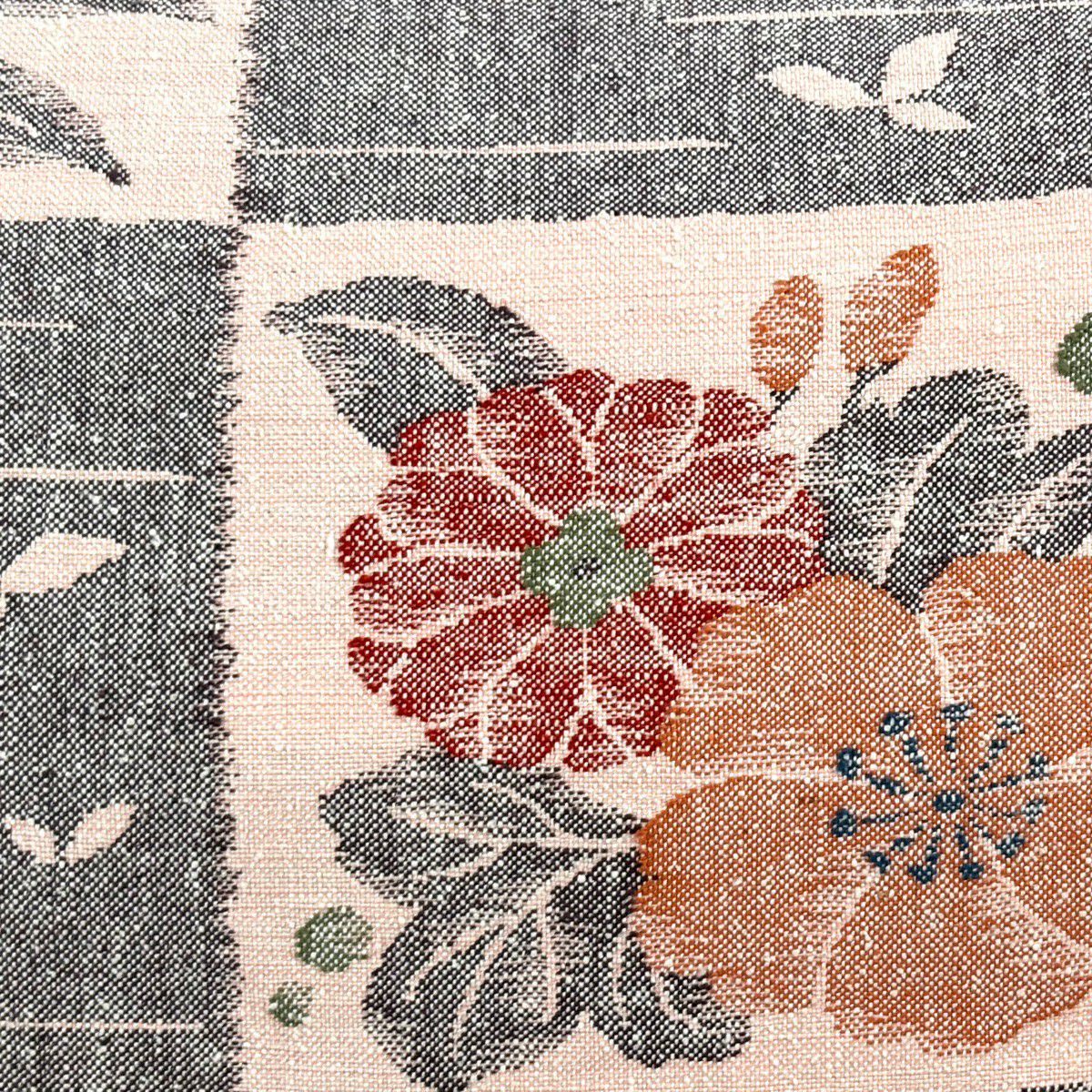 【美品】 名古屋帶 優品級 草花紋紋 葉柄 粉紅 純蠶絲
