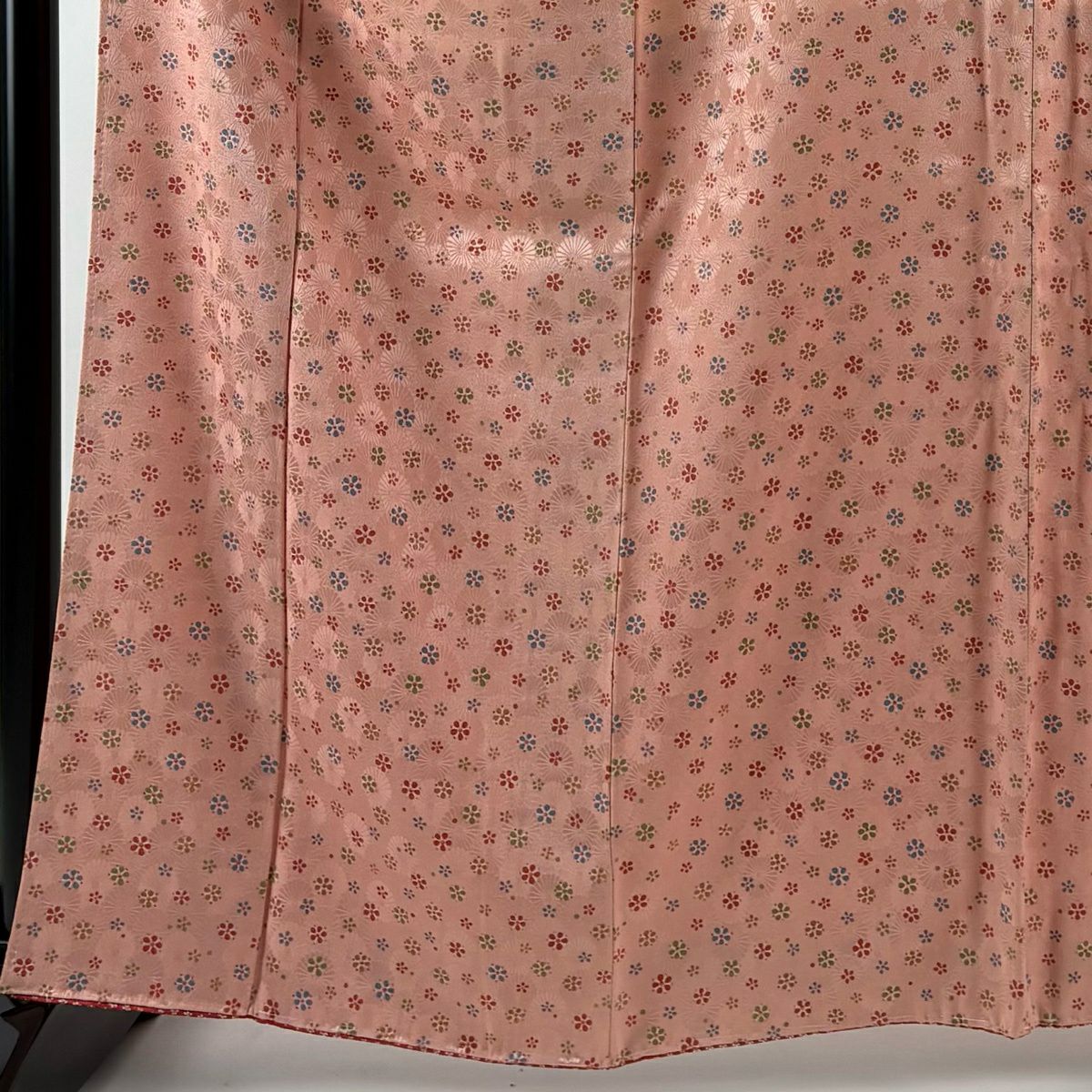 【美品】 小紋 身長162.5cm 袖長64cm M 雙層 梅花 地紋 粉紅 純蠶絲 優品級