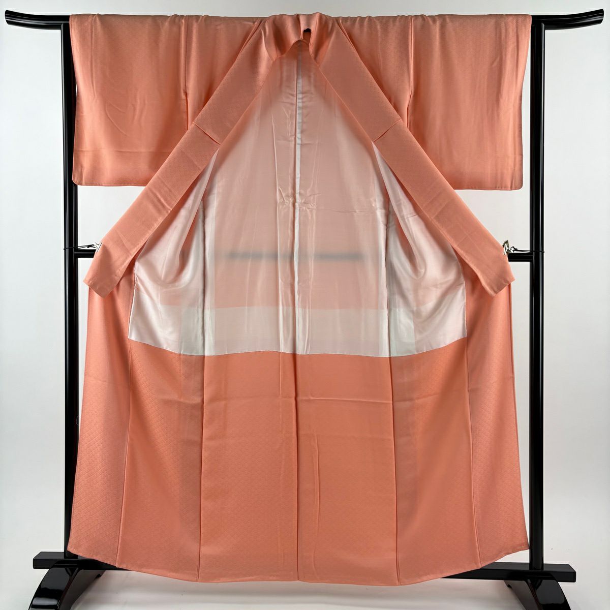 【美品】 付下 身長160.5cm 袖長65cm M 雙層 梅花 地紋 漸層 鮭粉色 純蠶絲 優品級 一個紋