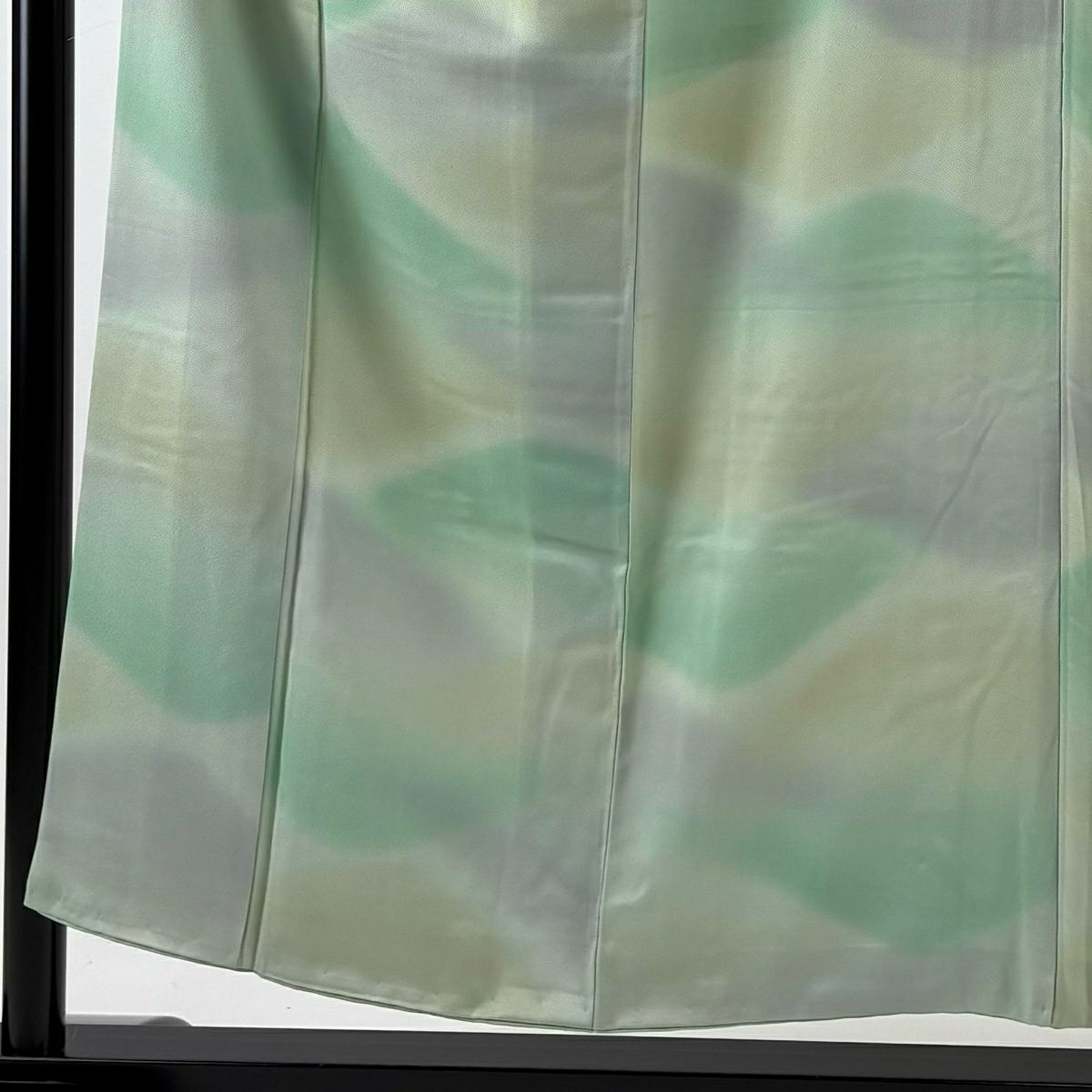 【美品】 小紋 身長152.5cm 袖長63cm S 雙層 山並漸層 淡綠 純蠶絲 優品級 一個紋
