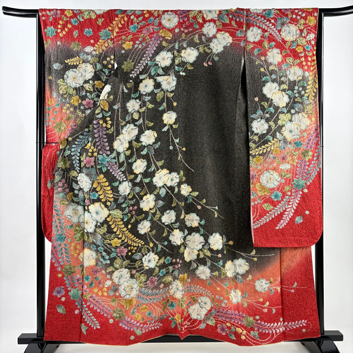 【美品】振袖禮服 身長159cm 袖長65.5cm M 雙層 辻花染 金通し 漸層 黑灰 純蠶絲 逸品級
