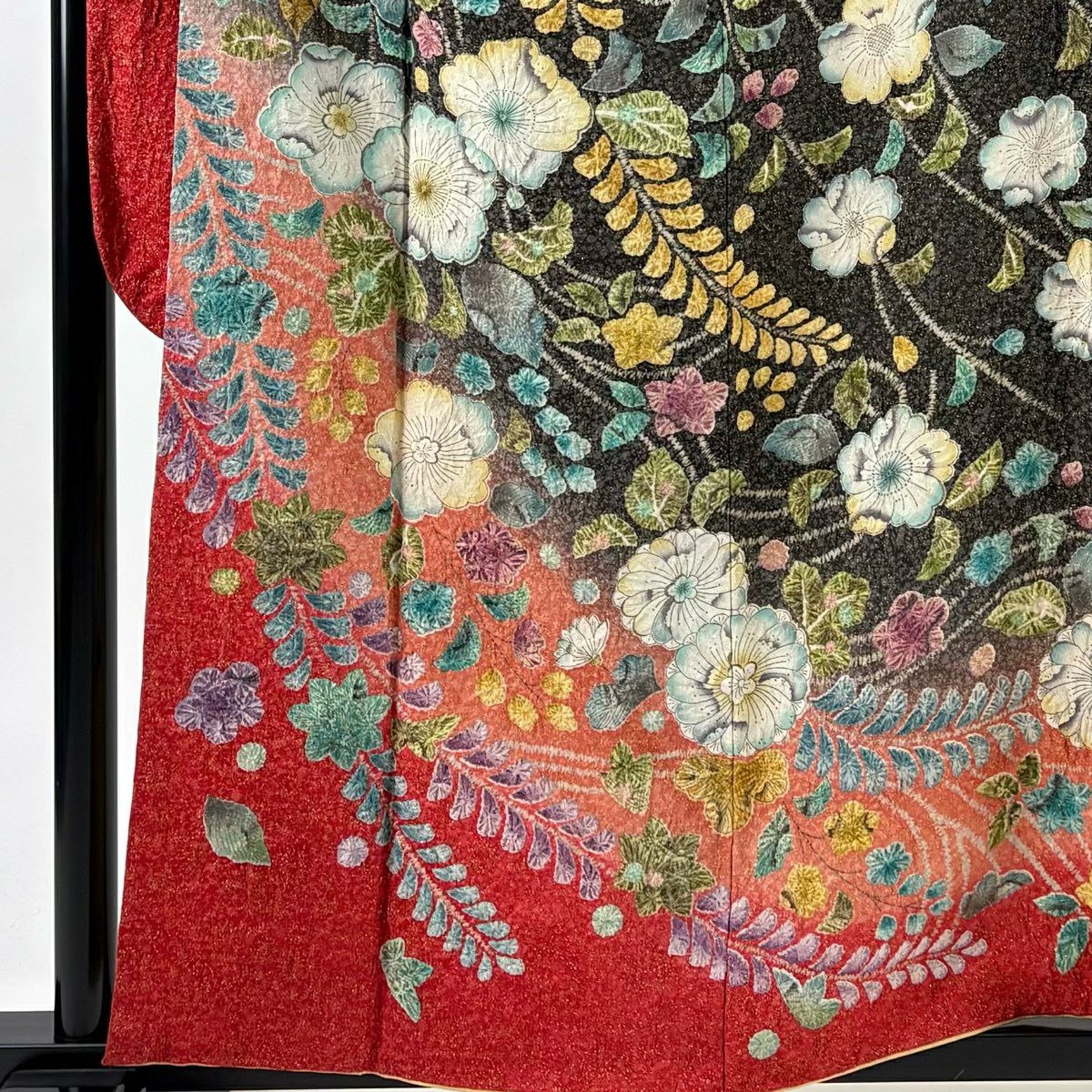 【美品】振袖禮服 身長159cm 袖長65.5cm M 雙層 辻花染 金通し 漸層 黑灰 純蠶絲 逸品級