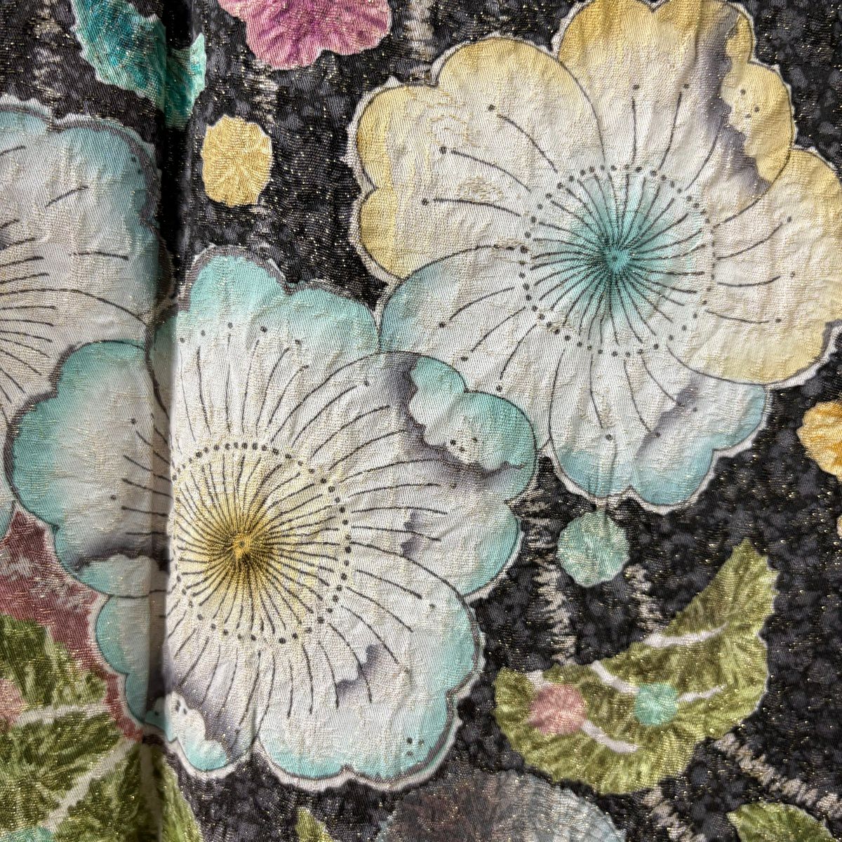 【美品】振袖禮服 身長159cm 袖長65.5cm M 雙層 辻花染 金通し 漸層 黑灰 純蠶絲 逸品級