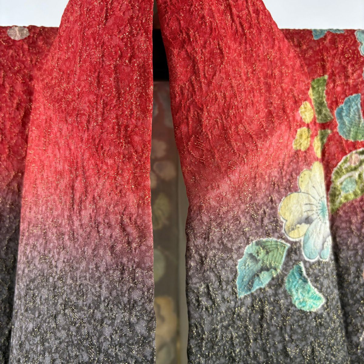 【美品】振袖禮服 身長159cm 袖長65.5cm M 雙層 辻花染 金通し 漸層 黑灰 純蠶絲 逸品級