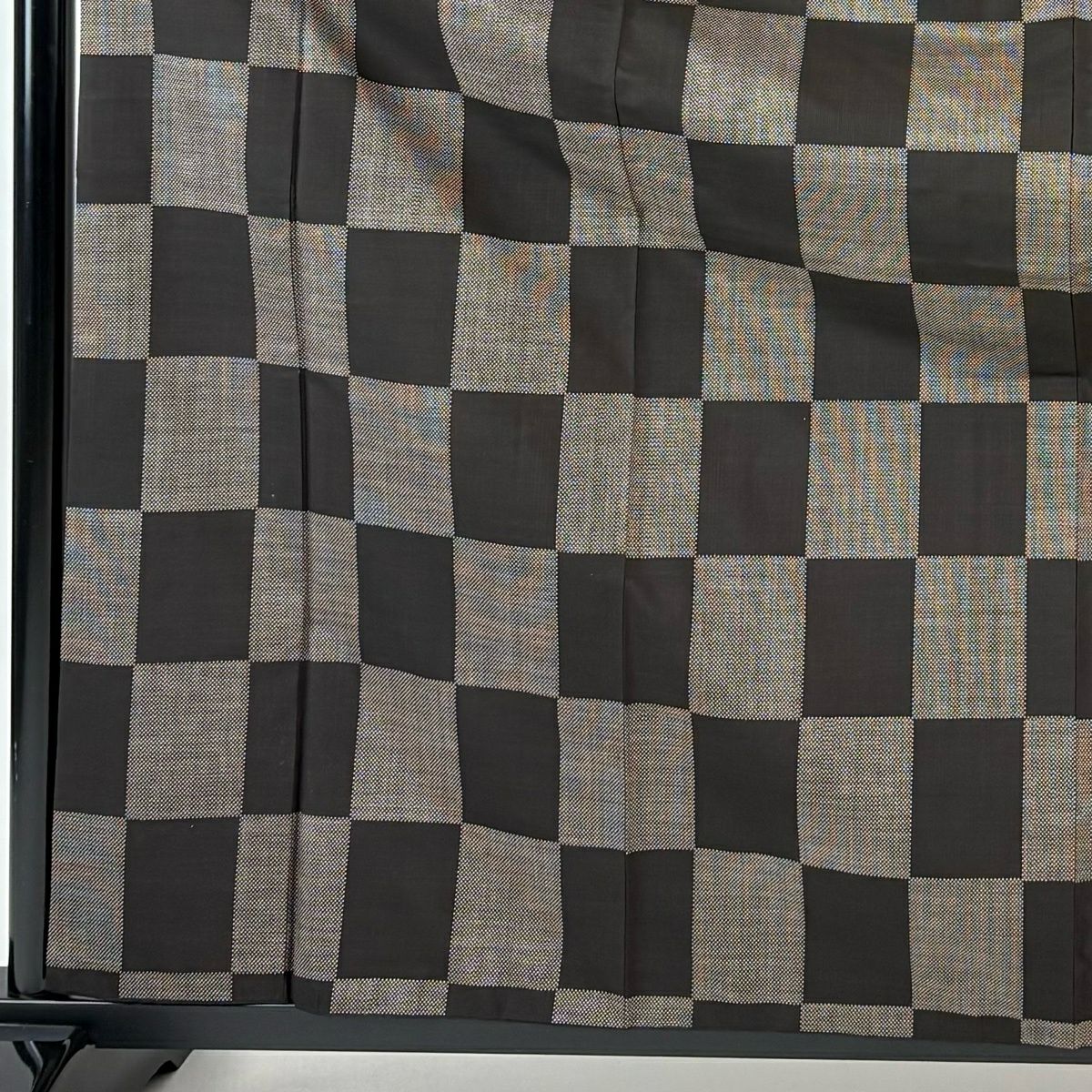 【美品】 紬織 身長165.5cm 袖長64cm M 雙層 變化市松樹 焦茶 純蠶絲 優品級