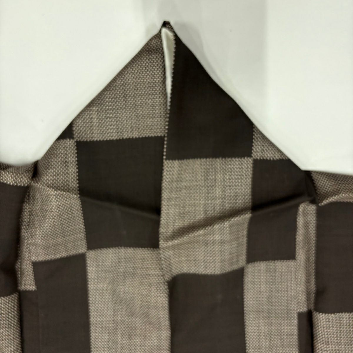 【美品】 紬織 身長165.5cm 袖長64cm M 雙層 變化市松樹 焦茶 純蠶絲 優品級