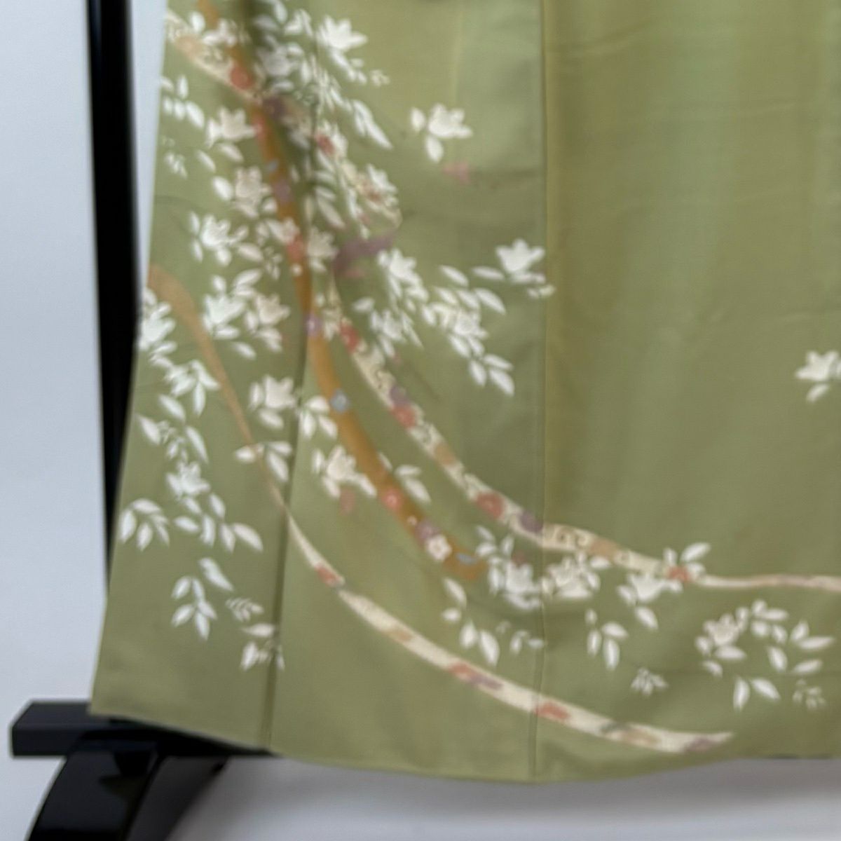 付下 身長160cm 袖長64cm M 雙層 橘色 蔓帶 刺繡 金彩裝飾 抹茶 純蠶絲 秀品級