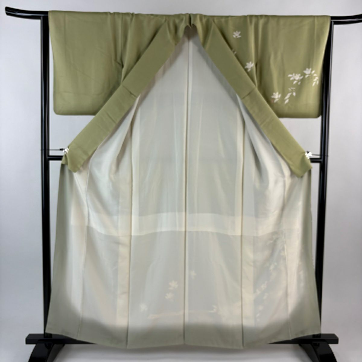 付下 身長160cm 袖長64cm M 雙層 橘色 蔓帶 刺繡 金彩裝飾 抹茶 純蠶絲 秀品級