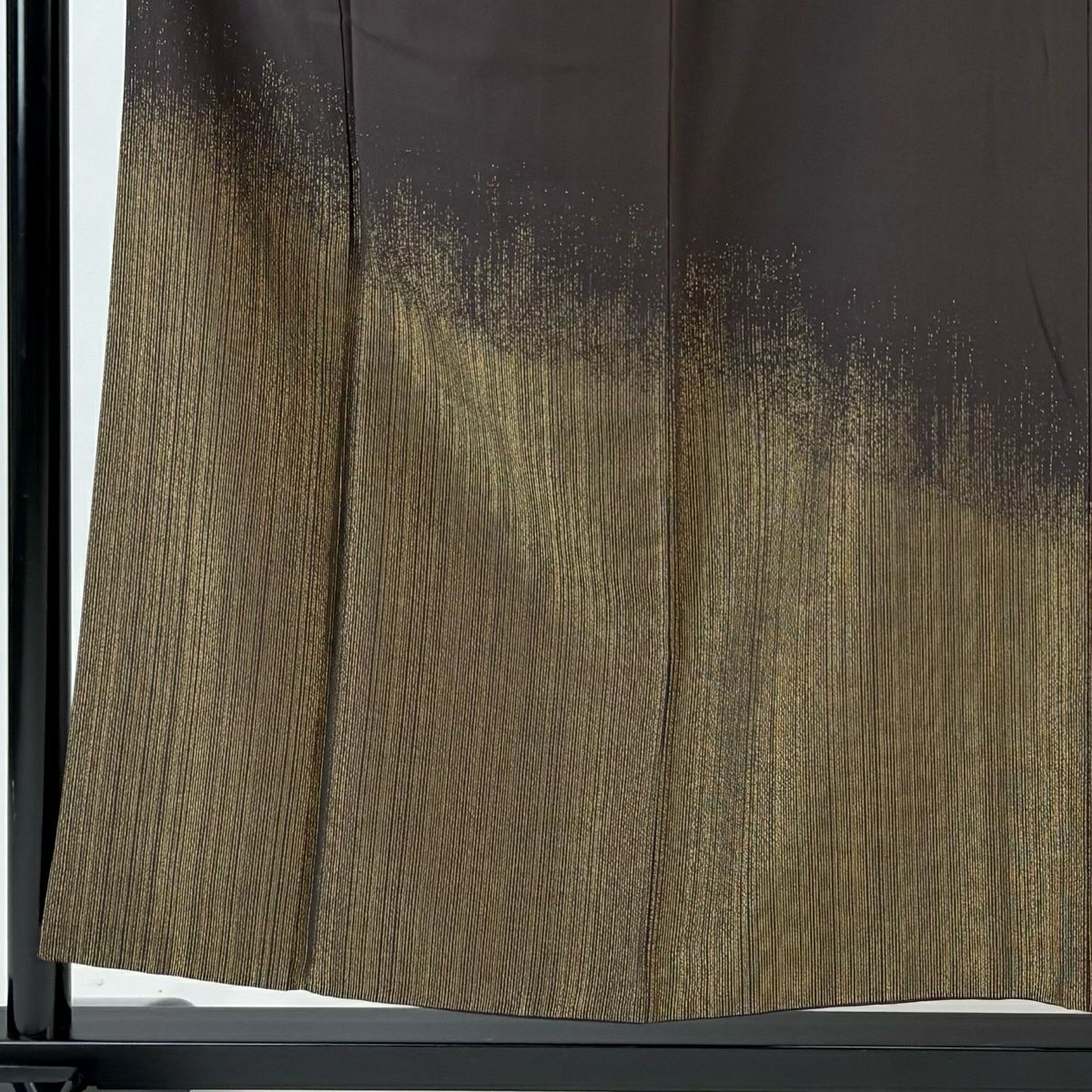 付下 身長154cm 袖長65.5cm M 雙層 縞紋 金絲 焦茶 純蠶絲 優品級