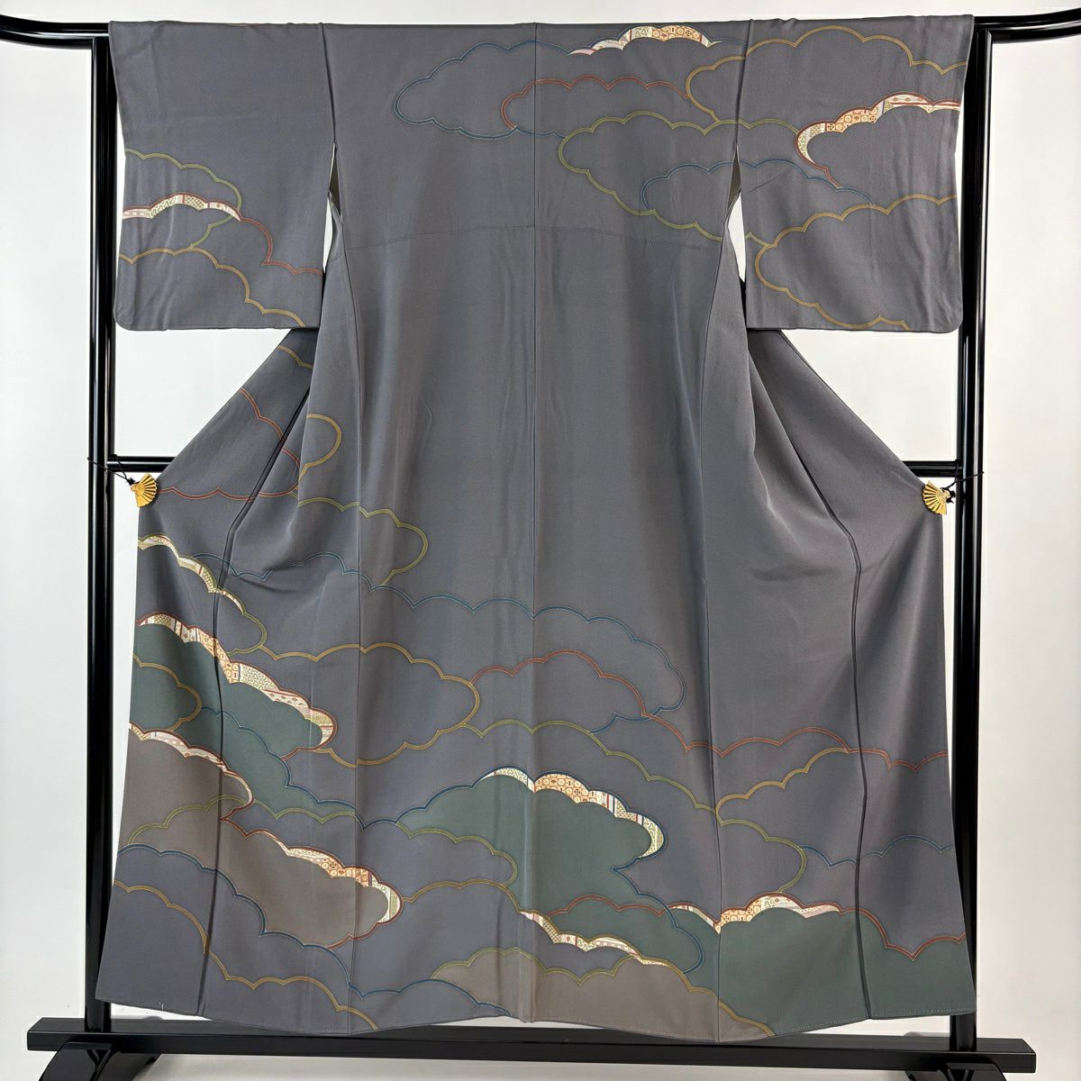 訪問服 身長154cm 袖長64cm M 雙層 雲文 毘沙門龜甲 金絲 金銀彩 灰 純蠶絲 秀品級
