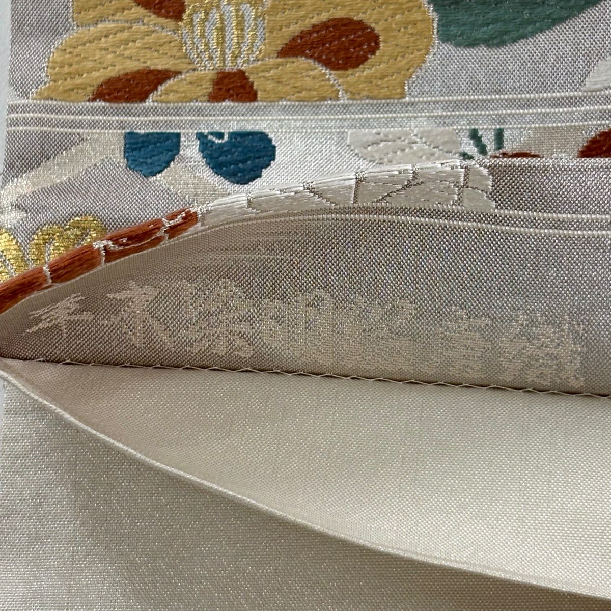袋帶 秀品級 能衣王祥花紋 松樹梅花 唐織 金銀絲 灰 深藍 六通 純蠶絲