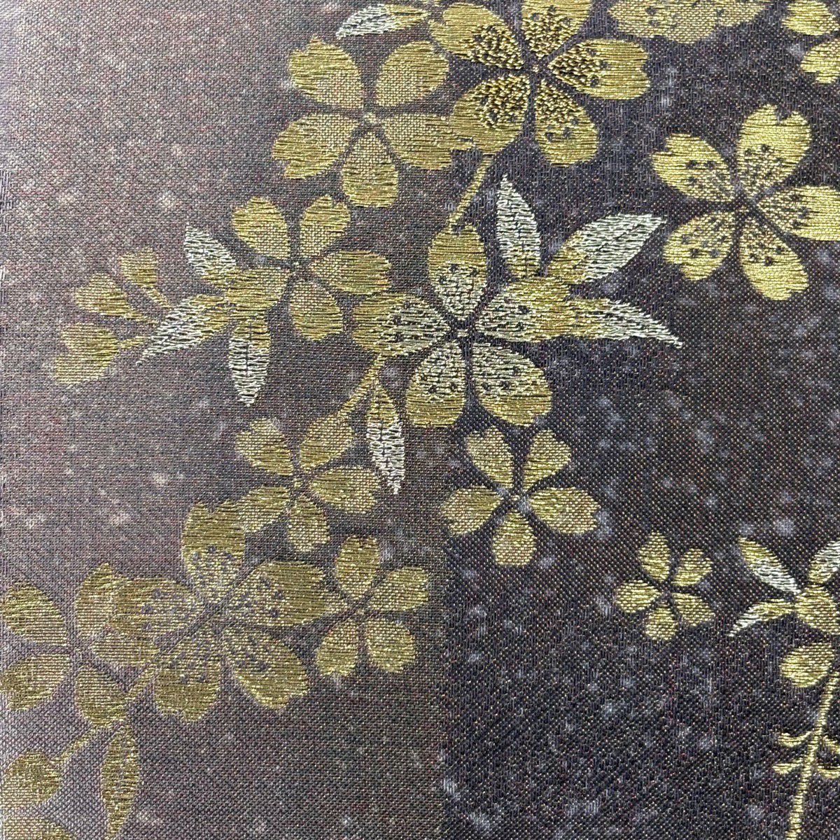 【美品】 袋帶 秀品級 櫻花 條紋 金銀絲 灰紫 六通 純蠶絲