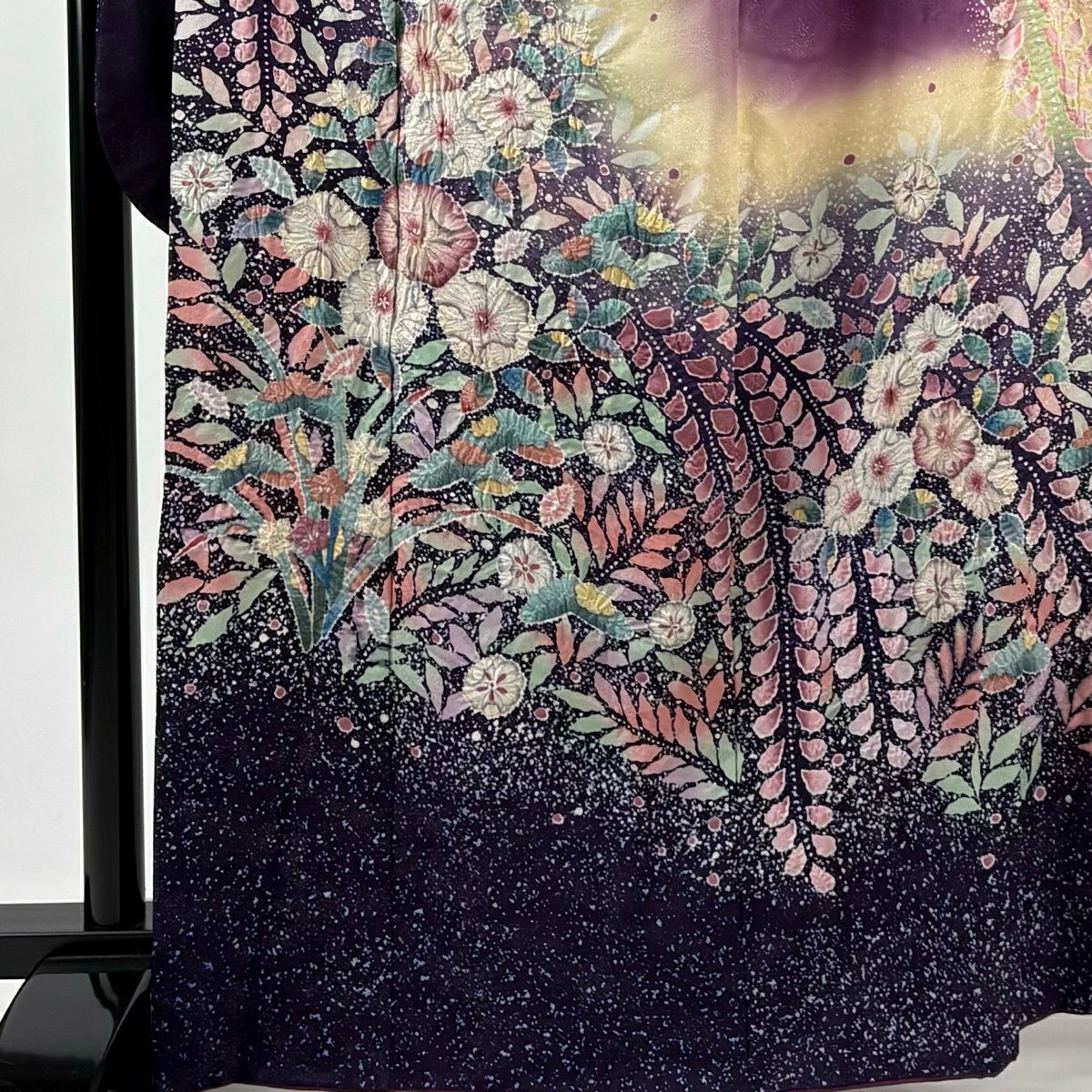 振袖禮服 身長164.5cm 袖長68cm L 雙層 辻花染 草花紋紋 銀通 紫 純蠶絲 逸品級