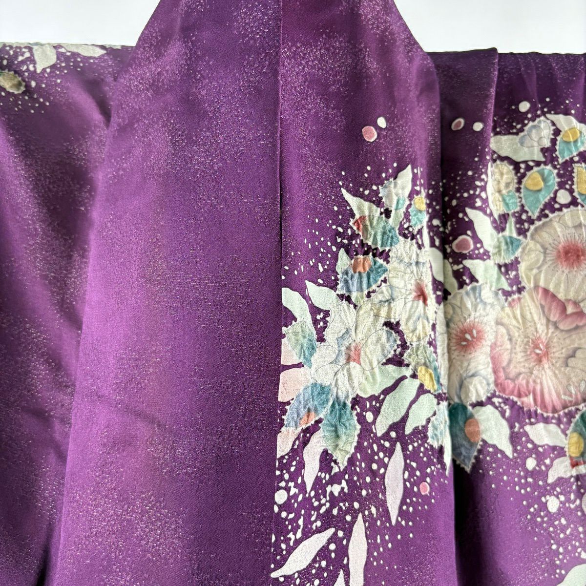 振袖禮服 身長164.5cm 袖長68cm L 雙層 辻花染 草花紋紋 銀通 紫 純蠶絲 逸品級