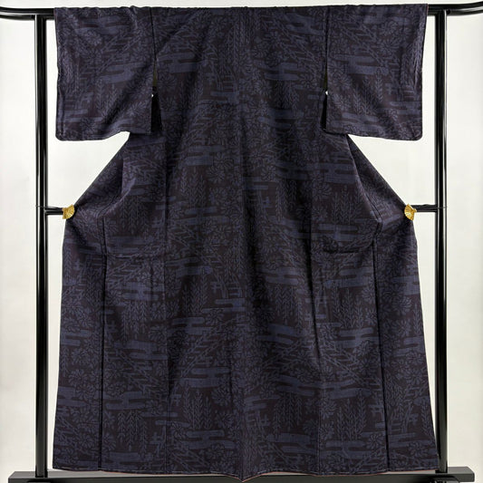 【美品】結城紬織 身長158cm 袖長61cm S 雙層 はたおり娘 證明書あり ヱ霞 菊花 深藍 純蠶絲 逸品級