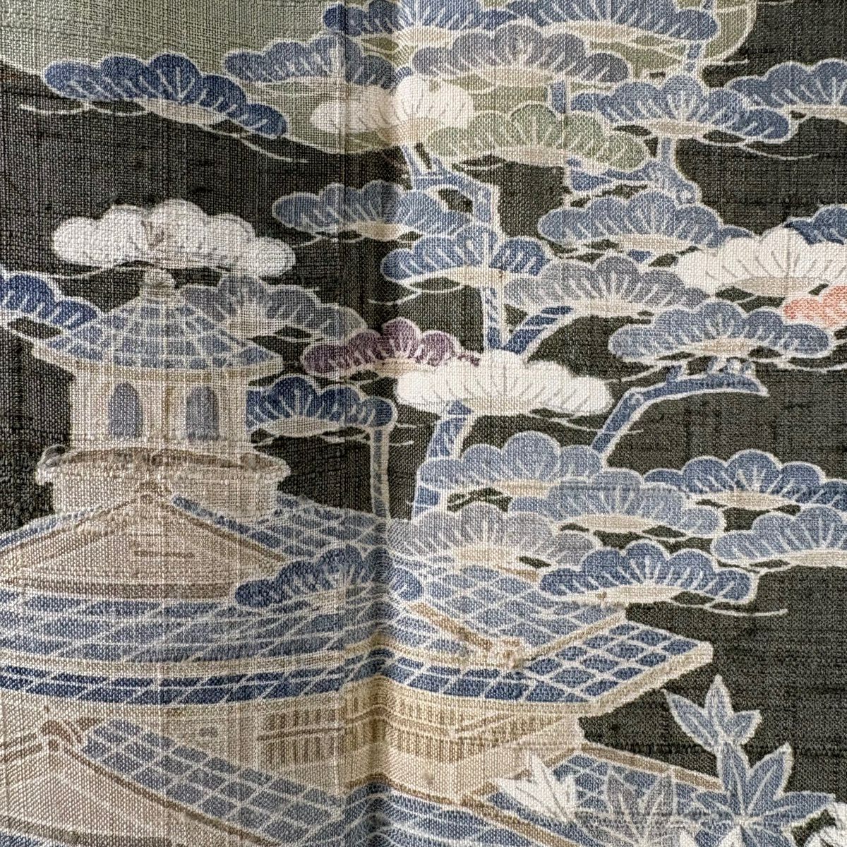 訪問服 身長155cm 袖長62.5cm S 雙層 紬織織 ますいわ屋 建物 松樹竹子梅花 金銀彩 灰綠 純蠶絲 逸品級