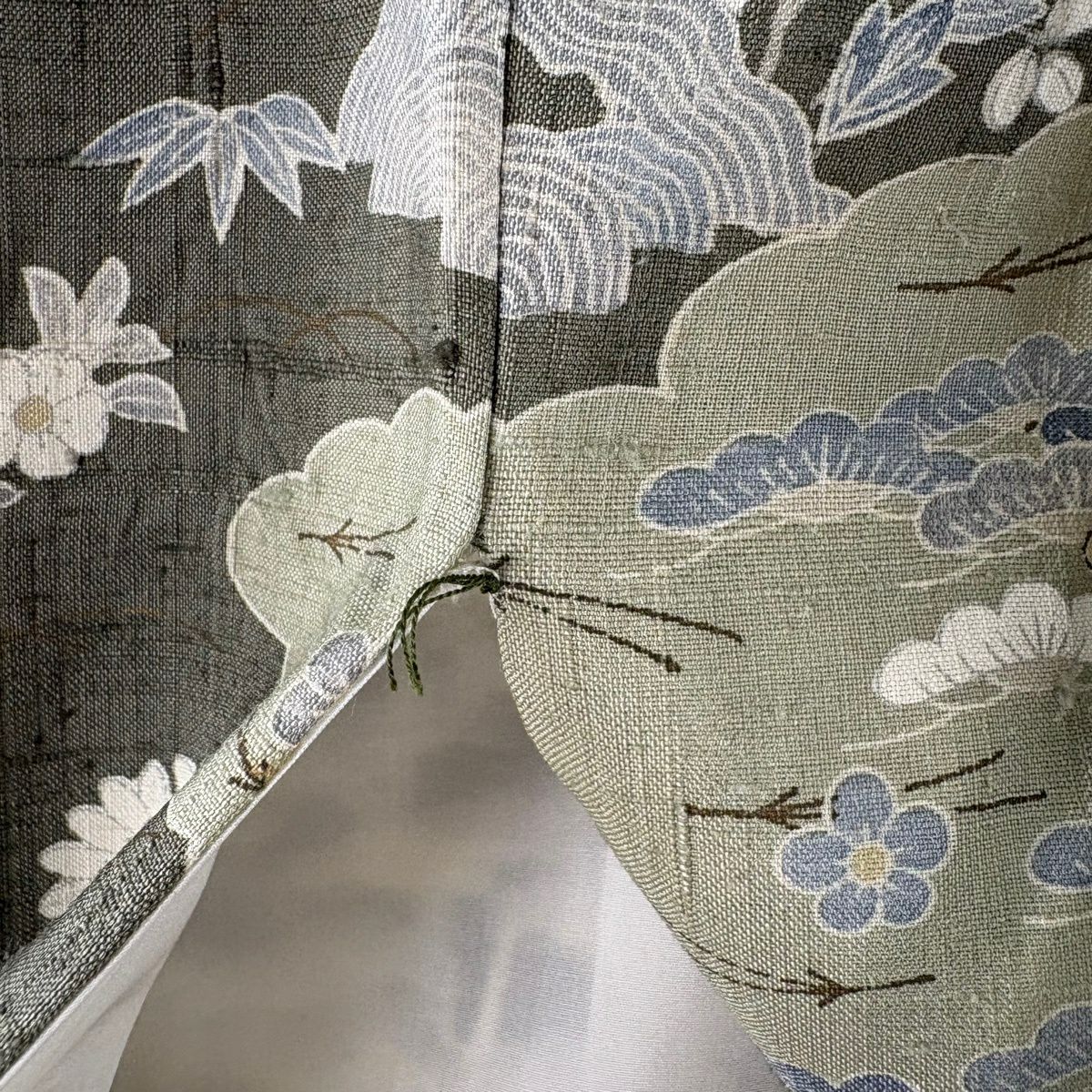 訪問服 身長155cm 袖長62.5cm S 雙層 紬織織 ますいわ屋 建物 松樹竹子梅花 金銀彩 灰綠 純蠶絲 逸品級