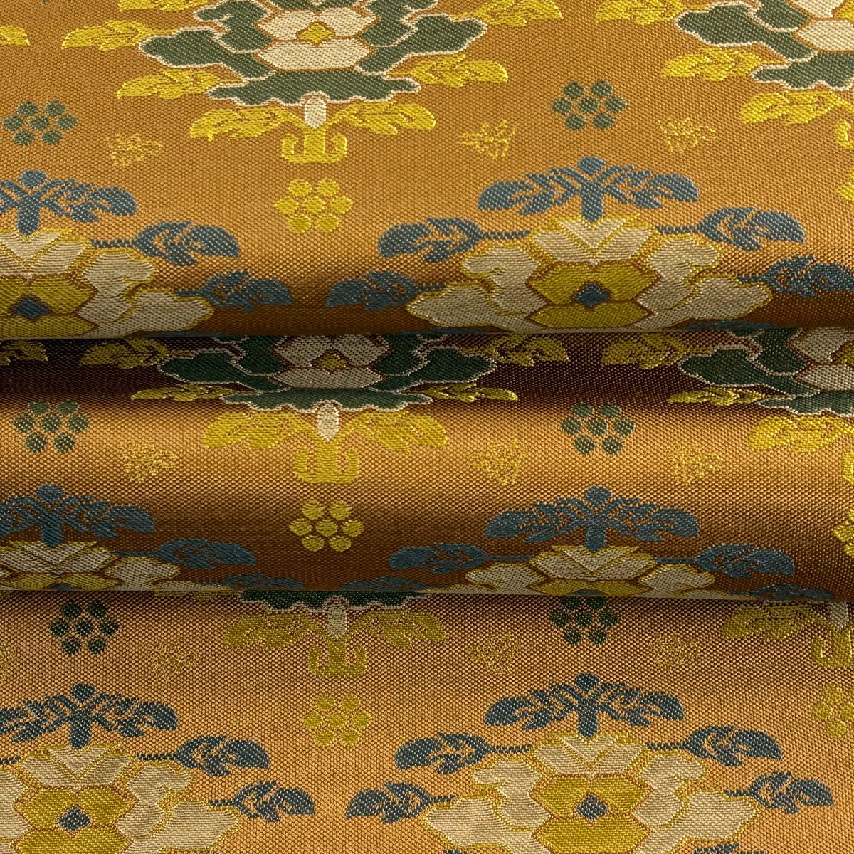 開口名古屋帶 逸品級 龍村晋 比翼仕立 雜花 山吹茶 純蠶絲