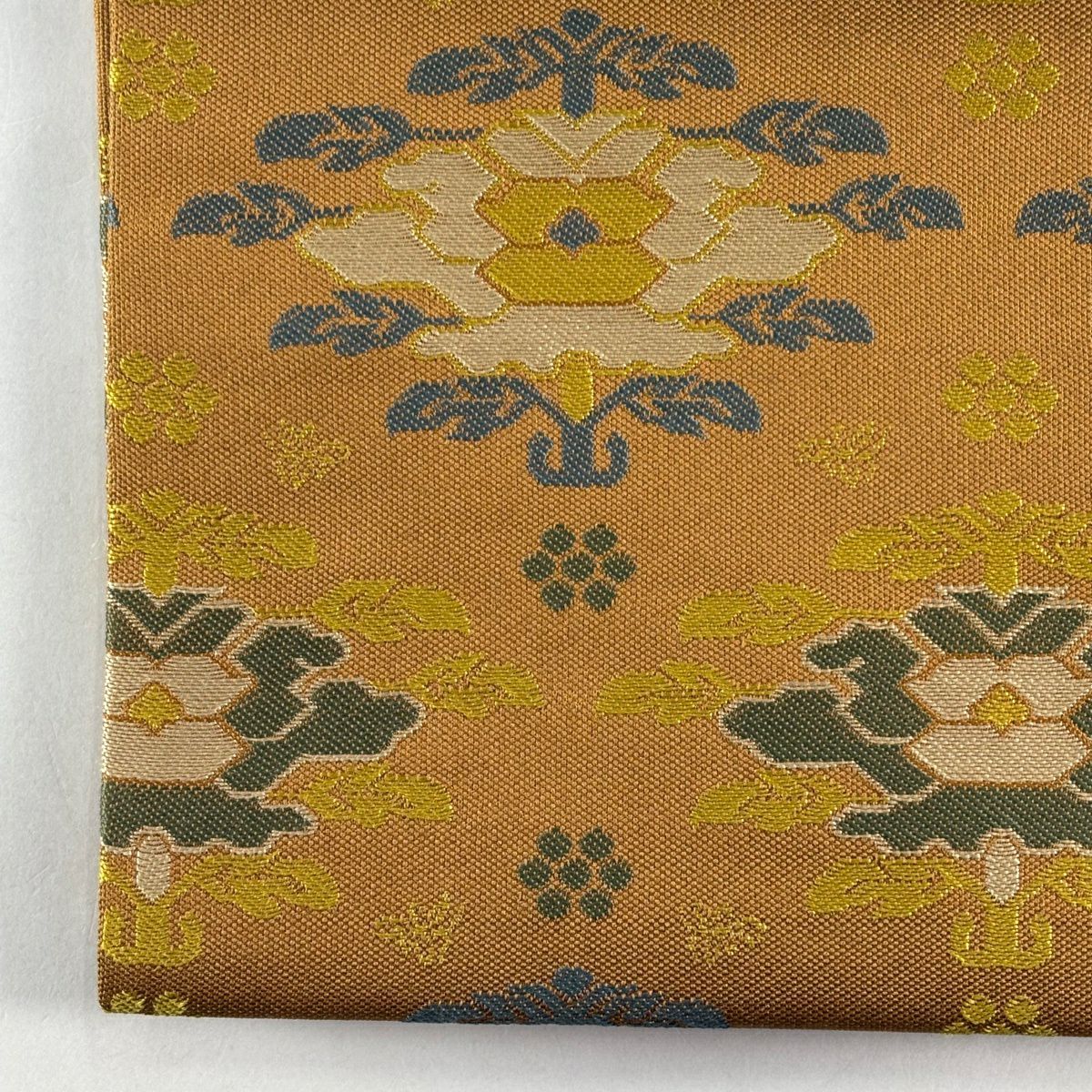 開口名古屋帶 逸品級 龍村晋 比翼仕立 雜花 山吹茶 純蠶絲
