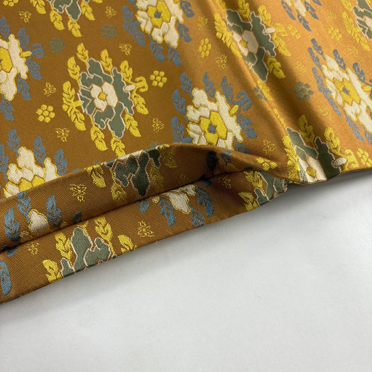 開口名古屋帶 逸品級 龍村晋 比翼仕立 雜花 山吹茶 純蠶絲