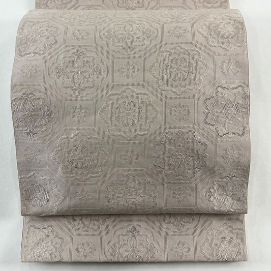 【美品】名古屋帶 逸品級 有落款 松樹葉仕立 八寸名古屋帶 手織 蜀江華紋 薄小豆 純蠶絲