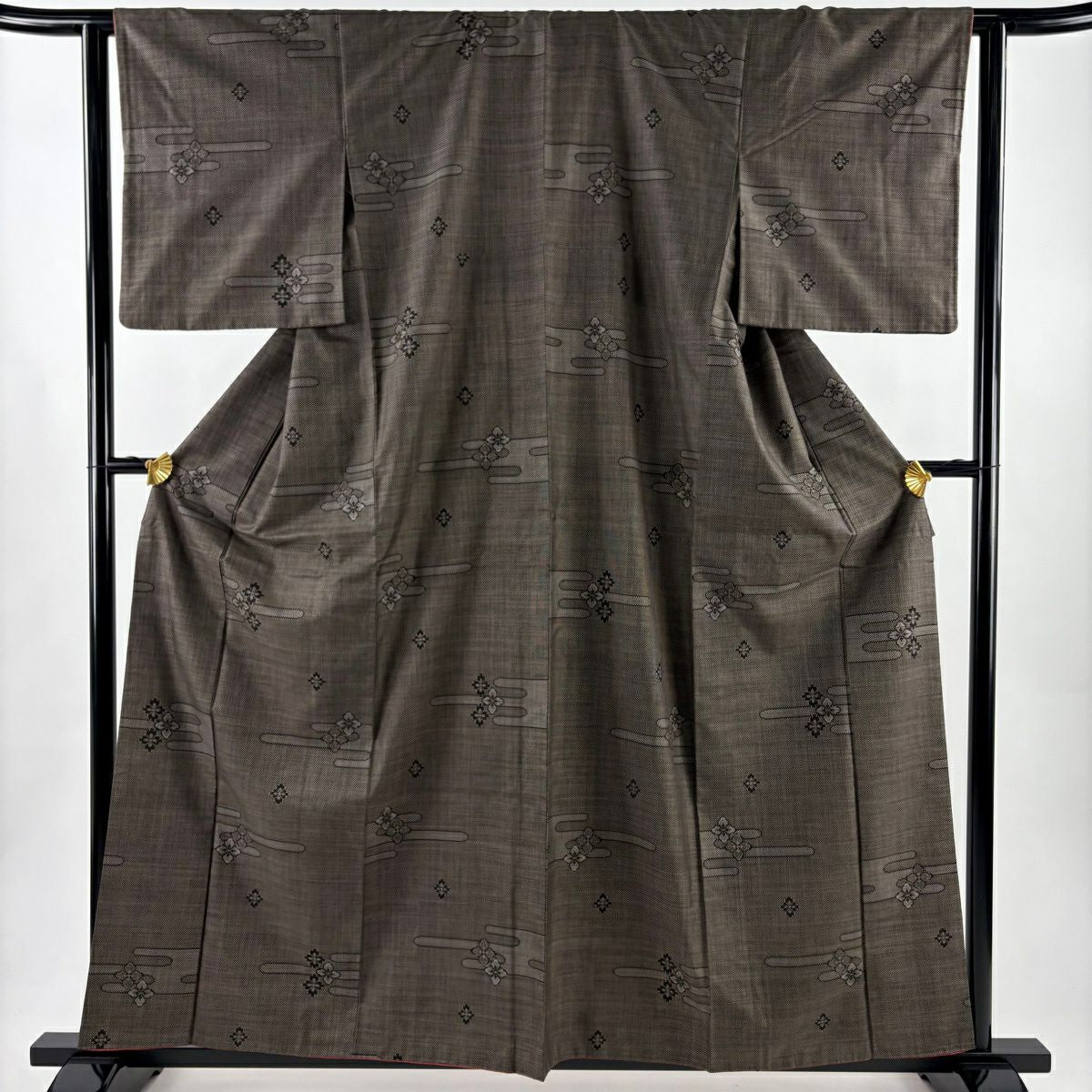【美品】 大島織 身長158.5cm 袖長63cm S 雙層 純泥染 證書附帶 ヱ霞 花 焦茶 純蠶絲 秀品級