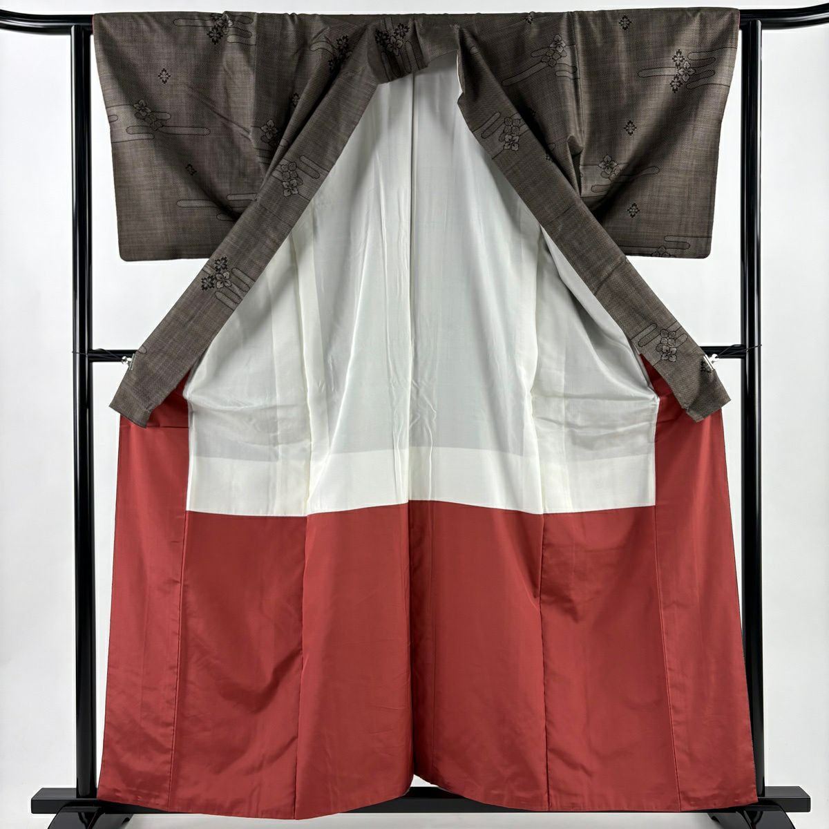【美品】 大島織 身長158.5cm 袖長63cm S 雙層 純泥染 證書附帶 ヱ霞 花 焦茶 純蠶絲 秀品級
