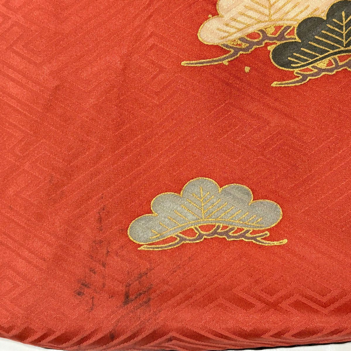 振袖禮服 身長158.5cm 袖長62cm S 雙層 菊花 笠松樹 金絲 金銀彩 深粉紅 純蠶絲 優品級
