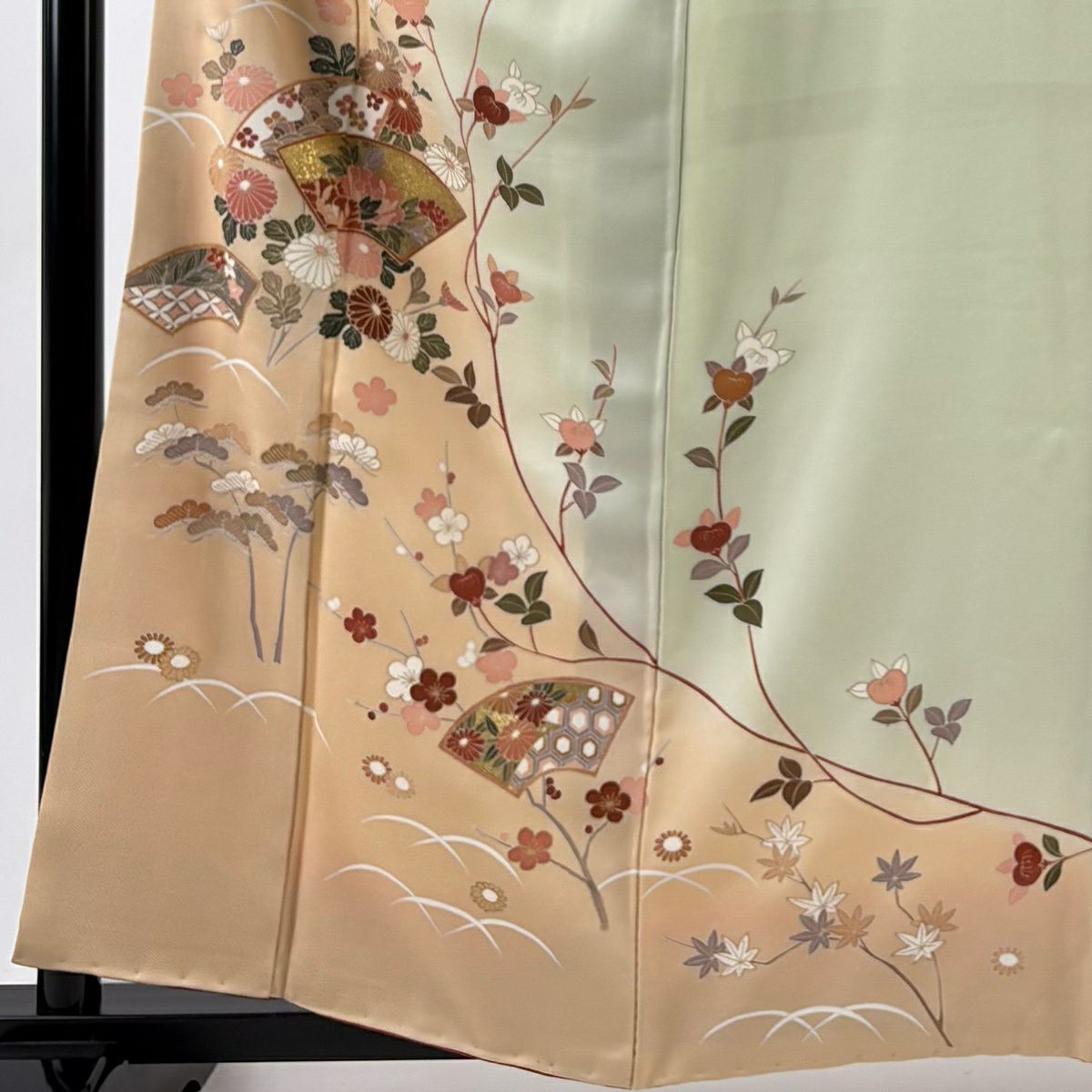 訪問服 身長160cm 袖長63.5cm S 雙層 扇子面 菊花 金彩裝飾 染分 薄橙色 純蠶絲 秀品級