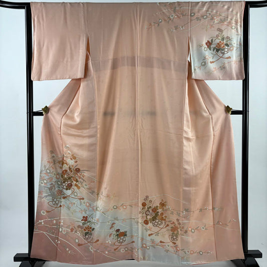 訪問服 身長161cm 袖長63.5cm S 雙層 花籠 秋草 金銀彩 漸層 粉色 純蠶絲 優品級