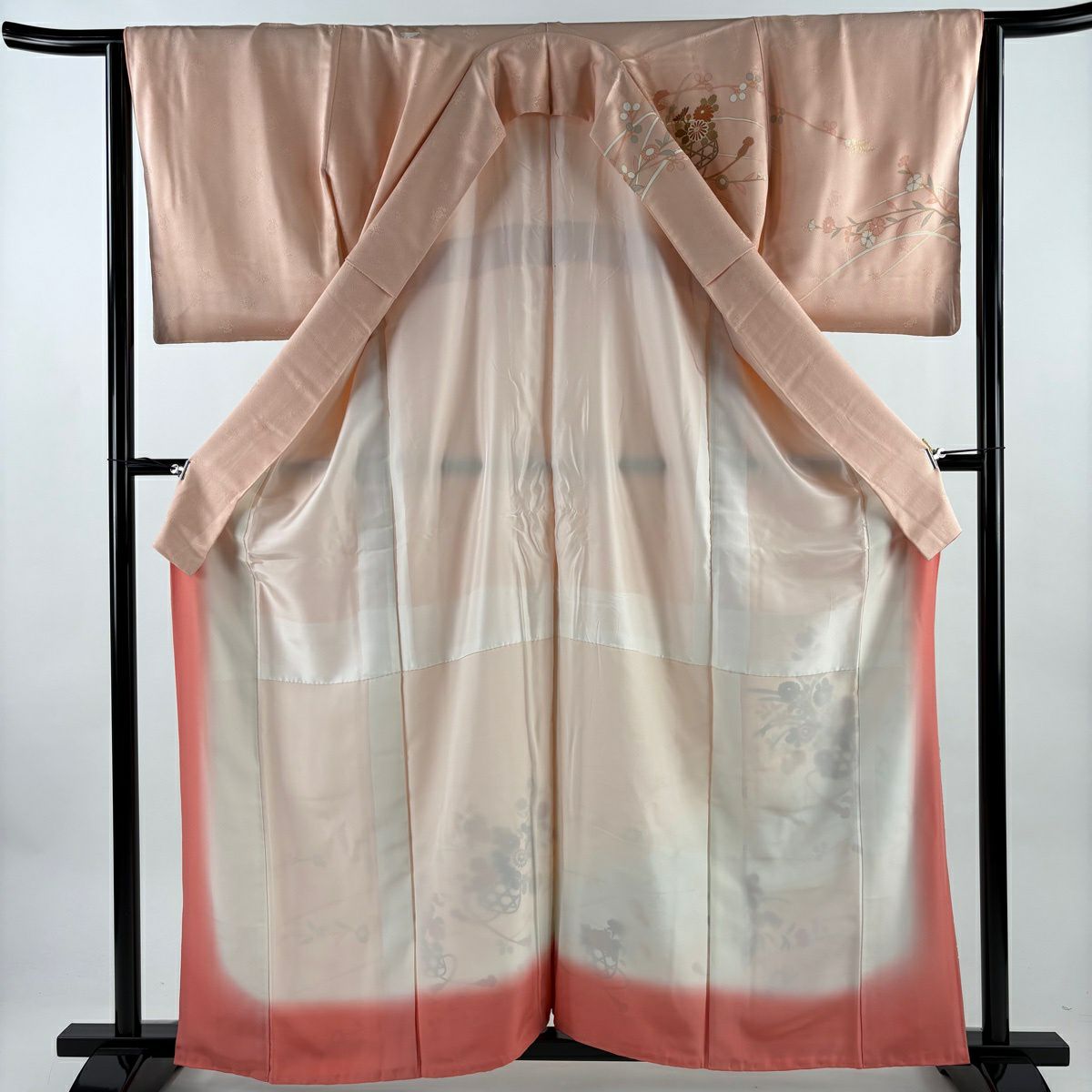 訪問服 身長161cm 袖長63.5cm S 雙層 花籠 秋草 金銀彩 漸層 粉色 純蠶絲 優品級